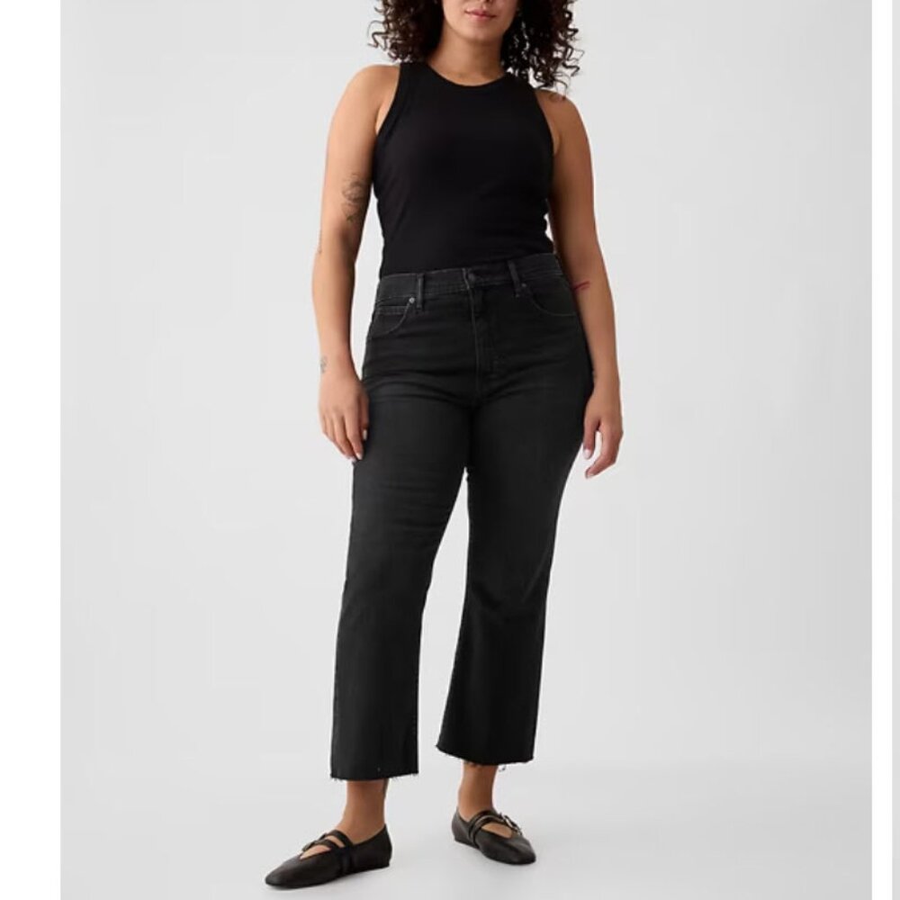 High Rise Kick Flare Washed Black Boot Cut Cropped Gap Jeans